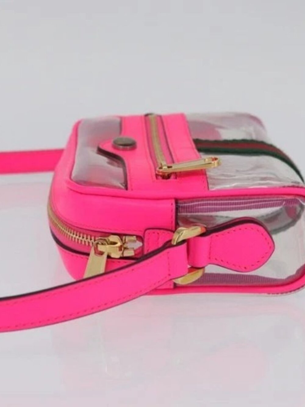 GUCCI Web Sherry Line Shoulder Bag Vinyl Clear Pink 517350 Auth YKZ583A - Picture 4 of 16